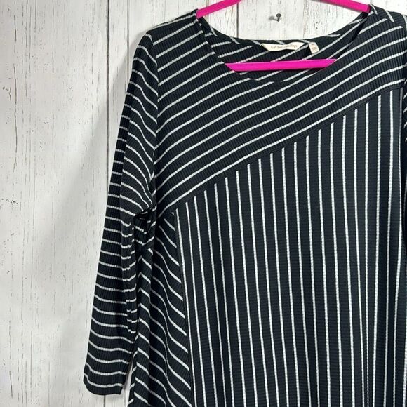 Soft Surroundings Black White Striped Asymmetrical Swing Maxi Dress XL Comfy - Picture 3 of 16